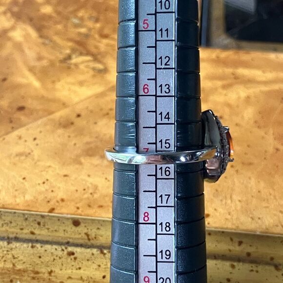 Natural Orange Garnet Sterling Silver Ring Size 7 - Picture 7 of 8